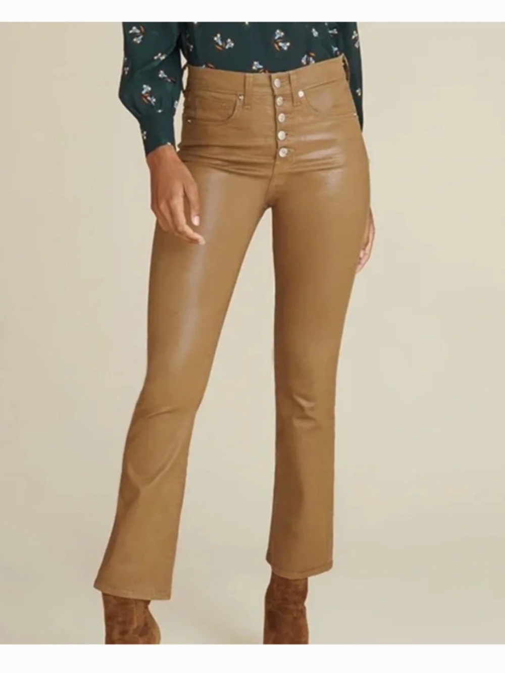 Veronica Beard Tan Carolyn Baby Boot High Rise Coated Jeans Size 25